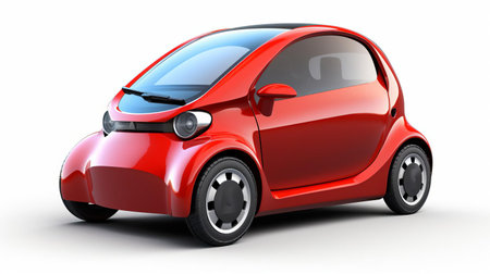 the electric car, a sleek and modern mode of transportation, is showcased in isolation on a pristine white background, highlighting its futuristic design and eco-friendly features, perfect for environmentally conscious drivers seeking a sustainable ride. ai generatedの素材