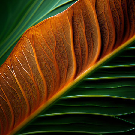 the bird of paradise leaf, with its intricate organic contours, is showcased in stunning detail in this ultra-high-definition image, evoking a sense of tactile connection to nature, perfect for those who appreciate environmentalism and the beauty of the natural world. ai generatedの素材