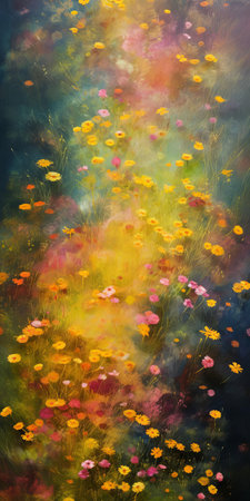 the landscape stretches out in an endless, undulating expanse, dotted with vibrant wildflowers and tall swaying grasslands, evoking a sense of tranquility and serenity, captured in stunning 8k resolution, showcasing the beauty of nature in a still life photography style, perfect for relaxation and meditation. ai generatedの素材