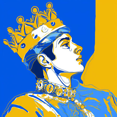 the demon, adorned with a regal crown, gazes over their shoulder in a hauntingly elegant pose, evoking the opulent style of cecil beaton, with bold, expressionist lines reminiscent of matisse, brought to life through precise fine-tip pen strokes in white and yellow hues, digitally crafted on a wacom tablet in stunning 32k super-resolution uhd. ai generatedの素材