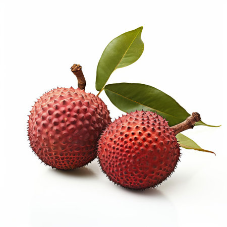 pulasan fruits, also known as wild rambutans, sit elegantly on a pristine white background, showcasing their vibrant brown skin and soft, fleshy interior, highlighting the exotic beauty of southeast asian tropical fruits and their unique characteristics. ai generatedの素材