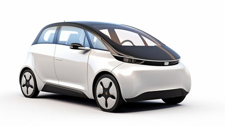 the electric car, a symbol of sustainable transportation, sits proudly isolated on a white background, showcasing its sleek design and eco-friendly features, perfect for environmentally conscious drivers seeking a futuristic ride with zero emissions and reduced carbon footprint. ai generatedの素材