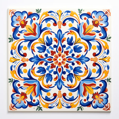 lebanon tiles, with their intricate patterns and earthy tones, stand out against a pristine white background, evoking a sense of mediterranean elegance and sophistication, perfect for adding a touch of cultural flair to any interior design or architectural project. ai generatedの素材