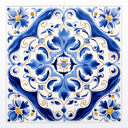 lebanon tiles, with their intricate patterns and earthy tones, stand out against a pristine white background, evoking a sense of mediterranean elegance and sophistication, perfect for adding a touch of cultural flair to any interior design or architectural project. ai generatedの素材