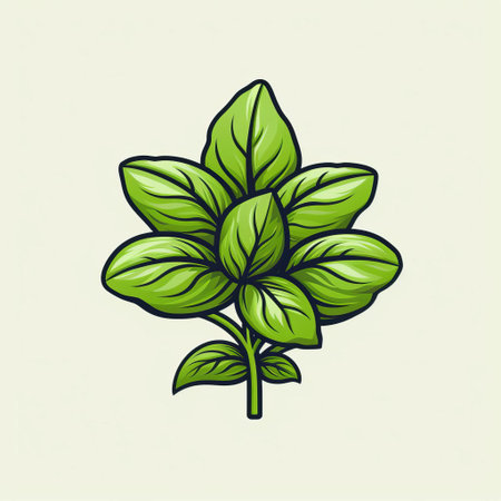 basil, a popular herb, is beautifully depicted in this vector graphic with a linear and minimalistic design, showcasing its delicate leaves and stems in a clean and modern style, perfect for cooking, recipe, and food-related illustrations and designs. ai generatedの素材