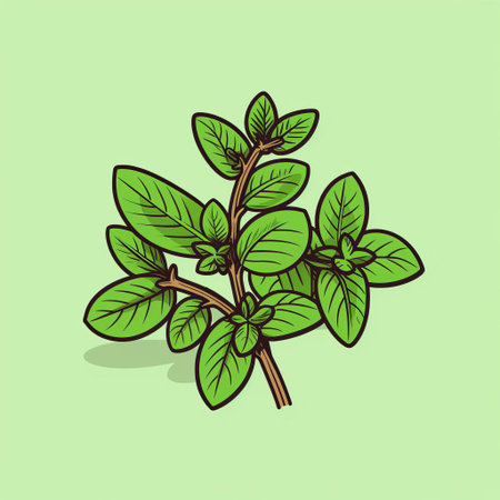 oregano, a popular herb in mediterranean cuisine, is beautifully illustrated in this vector graphic, featuring a linear and minimalistic design that highlights its delicate leaves and stems, perfect for use in cooking blogs, recipe books, and food-related websites. ai generatedの素材