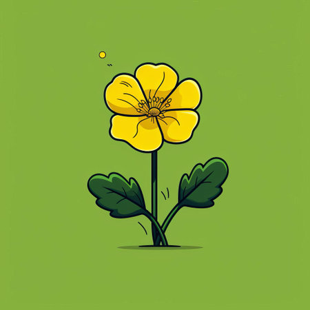 the buttercup, a bright and cheerful flower, is beautifully illustrated in this vector graphic design, featuring a linear and minimalistic style that showcases its delicate petals and vibrant yellow center, perfect for spring and summer-themed projects. ai generatedの素材