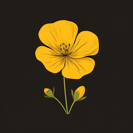 the buttercup, a bright and cheerful flower, is beautifully illustrated in this vector graphic, showcasing its delicate petals and vibrant yellow center in a stunning linear and minimalistic design, perfect for use in various digital projects and designs. ai generatedの素材