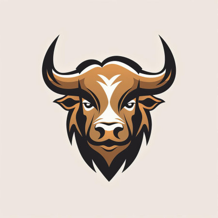 the bull head is majestically depicted in a simple yet striking logo design, crafted in a flat style that exudes boldness and sophistication, perfect for businesses seeking a strong and memorable brand identity in the fields of agriculture, livestock, or sports. ai generatedの素材