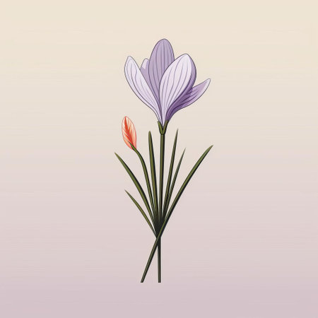 crocus blooms vibrantly in this stunning vector graphic, showcasing its delicate petals and golden center in a linear, minimalistic design, perfect for spring-inspired illustrations, botanical art, and nature-themed designs, evoking feelings of renewal and beauty. ai generatedの素材