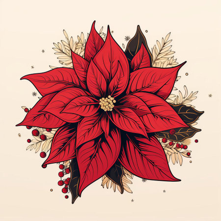 poinsettia, a vibrant winter flower, is beautifully illustrated in this stunning vector graphic, featuring a linear and minimalistic design, perfect for festive holiday decorations, greeting cards, and gift wraps, evoking the spirit of christmas and the winter season. ai generatedの素材