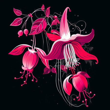 fuchsia flowers bloom vibrantly in this stunning vector graphic, showcasing a beautiful blend of linear minimalistic design elements, perfect for modern digital art, illustrations, and decorative backgrounds, evoking feelings of elegance and sophistication. ai generatedの素材