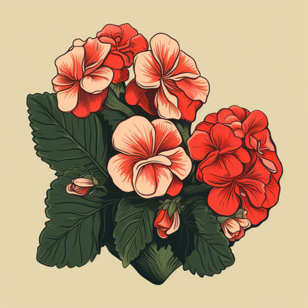 begonias, a popular flowering plant, are beautifully illustrated in this vector graphic, featuring a linear and minimalistic design, perfect for botanical enthusiasts, gardeners, and designers looking for a stylish and modern representation of this lovely plant species. ai generatedの素材