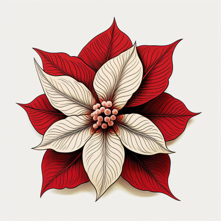 poinsettia, a symbol of festive cheer, is beautifully depicted in this stunning vector graphic, featuring a linear and minimalistic design that exudes elegance and sophistication, perfect for holiday decorations, greeting cards, and winter-themed projects, evoking feelings of joy and celebration. ai generatedの素材