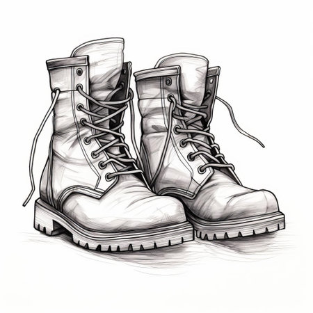 boots, a stylish and versatile footwear, are beautifully illustrated in this stunning outline drawing on a pristine white background, showcasing the intricate details of the boot's shape, perfect for fashion designers, artists, and shoe enthusiasts alike. ai generatedの素材