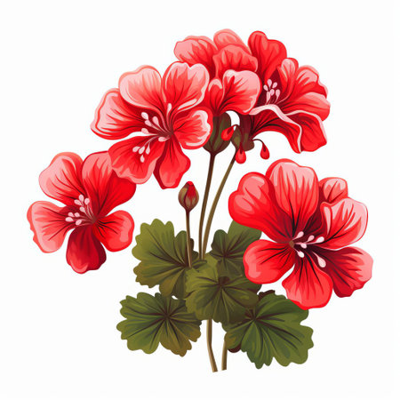 the geranium flower, a popular choice for gardens and floral arrangements, is beautifully showcased in this high-quality clipart image, set against a crisp white background, highlighting its delicate petals and vibrant colors, perfect for digital designs and craft projects. ai generatedの素材