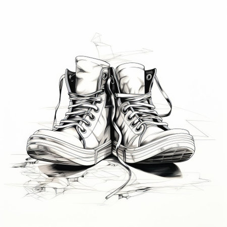 sneakers are showcased in a stunning illustration, featuring a detailed drawing of shoes outline on a pristine white background, highlighting the sleek design and silhouette of the footwear, perfect for fashion enthusiasts and designers seeking inspiration for their next project. ai generatedの素材