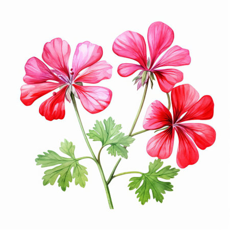 the geranium, a popular flowering plant, is beautifully showcased in this high-quality clipart image, set against a crisp white background, highlighting its delicate petals and vibrant colors, perfect for use in gardening, floral, and botanical designs. ai generatedの素材