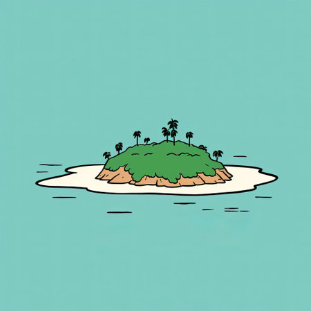 island, a serene and vibrant illustration by jean jullien, showcases a tranquil tropical getaway surrounded by crystal-clear turquoise waters, lush green palm trees, and a bright blue sky, evoking feelings of relaxation and escapism, perfect for travel enthusiasts and beach lovers alike. ai generatedの素材