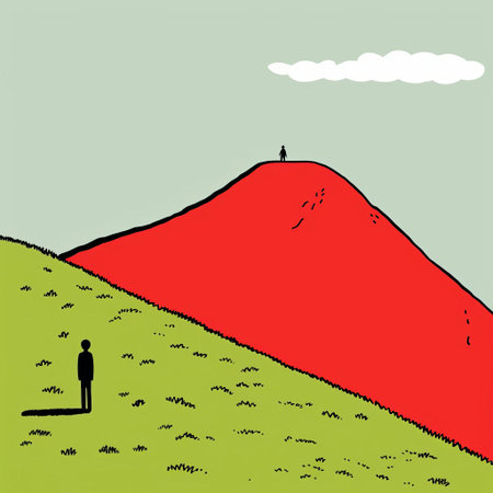 the hill, a serene and vibrant landscape artwork by french artist jean jullien, features a stylized mound of green grass surrounded by a bright blue sky with fluffy white clouds, evoking feelings of tranquility and joy, perfect for nature lovers and art enthusiasts alike. ai generatedの素材