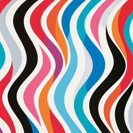 bridget riley's op art masterpiece showcases vibrant, geometric patterns and shapes in bold colors, creating a mesmerizing visual experience that explores the relationship between perception, movement, and optical illusions, exemplifying the artist's pioneering work in the 1960s abstract art movement. ai generatedの素材