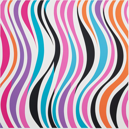 bridget riley's op art masterpiece showcases vibrant geometric shapes and bold black and white stripes, creating a mesmerizing optical illusion that challenges the viewer's perception, blending modern art with psychedelic elements, exemplifying the british artist's innovative style in the 1960s abstract art movement. ai generatedの素材