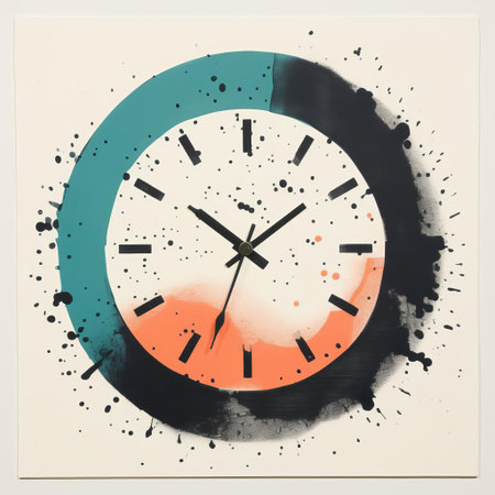 retro clock takes center stage in this stunning minimalist monotype print, featuring bold lines, geometric shapes, and a distressed finish that evokes a sense of vintage charm, perfect for adding a touch of nostalgia to any modern space, blending art deco and industrial styles. ai generatedの素材