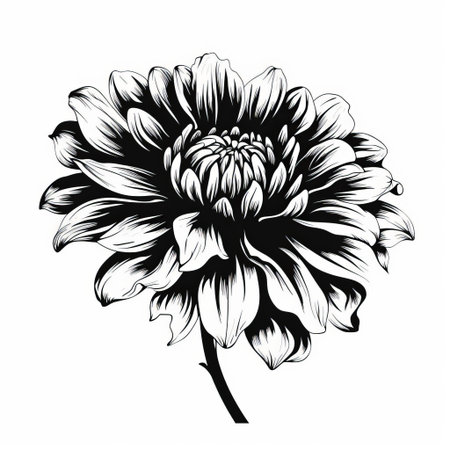 the aster flower stands majestically in silhouette, its delicate petals and leaves starkly contrasted against a pure white background, creating a striking black and white vector illustration perfect for nature-inspired designs, botanical art, and minimalist graphics. ai generatedの素材