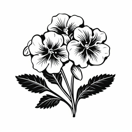 the primrose, a delicate and charming flower, stands out in this stunning silhouette vector illustration, set against a dramatic black and white background, perfect for botanical art, nature-inspired designs, and elegant graphics, evoking a sense of simplicity and sophistication. ai generatedの素材