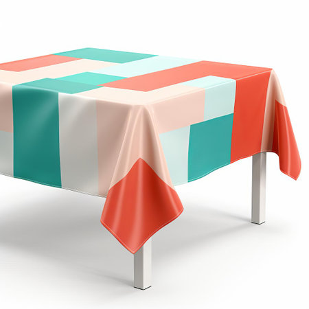 the tablecloth icon, set against a crisp white background, showcases a vibrant color block design, perfect for adding a pop of personality to your dining decor, and ideal for creating a festive atmosphere for special occasions and everyday meals. ai generatedの素材