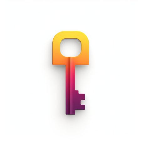 the key icon stands out against a crisp white background, surrounded by a vibrant color block design that adds a pop of personality to this visually striking image, perfect for representing security, access, or unlocking opportunities in a modern and trendy way. ai generatedの素材