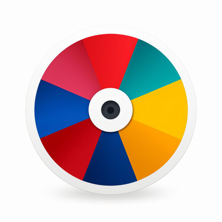 the wheel icon, set against a crisp white background, pops with vibrant color blocks that evoke a sense of modernity and dynamism, perfect for adding a touch of sophistication to any design project, from digital interfaces to print materials, and beyond. ai generatedの素材