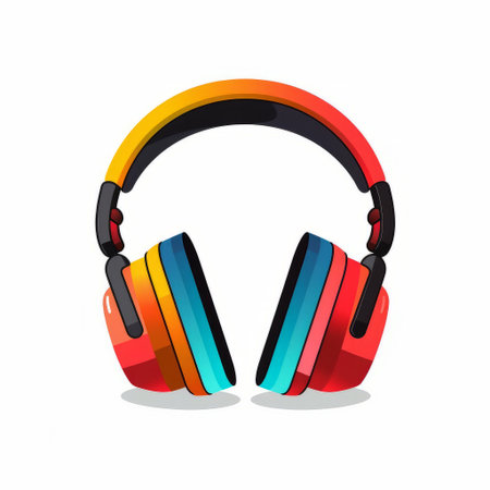 headphones icon stands out against a crisp white background, surrounded by a vibrant color block design, creating a visually striking contrast that grabs attention, perfect for music lovers, audio enthusiasts, and sound engineers seeking a bold and modern visual representation. ai generatedの素材