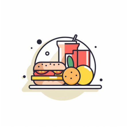 the vibrant food icon stands out against a crisp white background, surrounded by a bold color block design that adds a pop of personality to any digital platform, perfect for food bloggers, chefs, and culinary enthusiasts to showcase their creations. ai generatedの素材