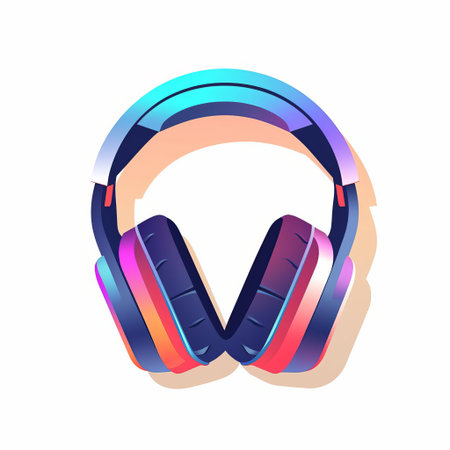 headphone icon stands out against a crisp white background, surrounded by a vibrant color block design that adds a pop of personality to any digital platform, perfect for music lovers and audio enthusiasts seeking a stylish visual representation. ai generatedの素材