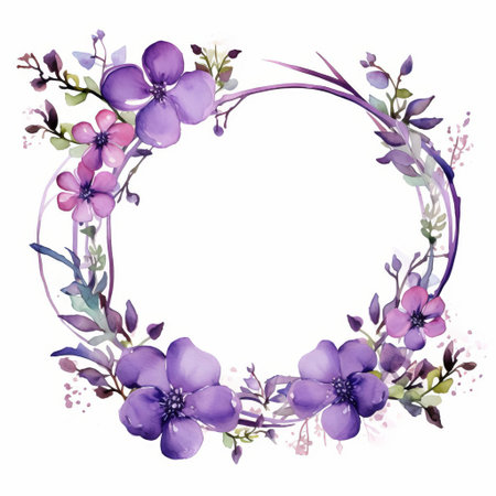 the delicate violet frame, adorned with soft watercolor hues, stands out against a crisp white background, evoking a sense of elegance and sophistication, perfect for adding a touch of whimsy to any room's decor, and ideal for framing cherished memories or artistic prints. ai generatedの素材