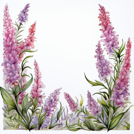 the liatris flower, with its delicate purple petals and yellow center, takes center stage in this beautiful watercolor artwork, set against a crisp white background, showcasing the intricate details of this popular wildflower, often used in floral arrangements and bouquets. ai generatedの素材