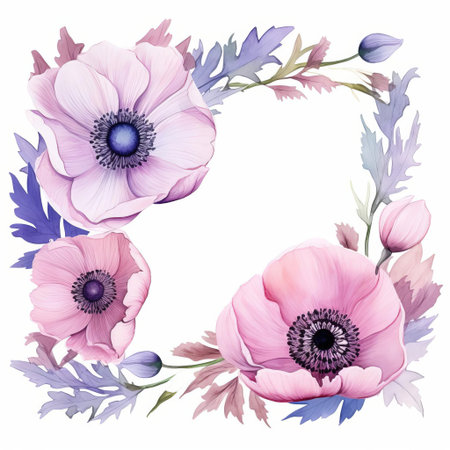 the anemone, a delicate and exotic sea flower, takes center stage in this beautiful watercolor artwork, set against a crisp white background, showcasing its intricate details and vibrant colors, perfect for adding a touch of oceanic elegance to any room's decor. ai generatedの素材