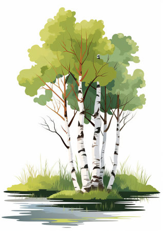 birches stand tall against a crisp white background in this stunning icon, featuring delicate vector illustrations of slender tree trunks and branches, perfect for nature-inspired designs, forest landscapes, and outdoor-themed projects, evoking feelings of serenity and tranquility. ai generatedの素材