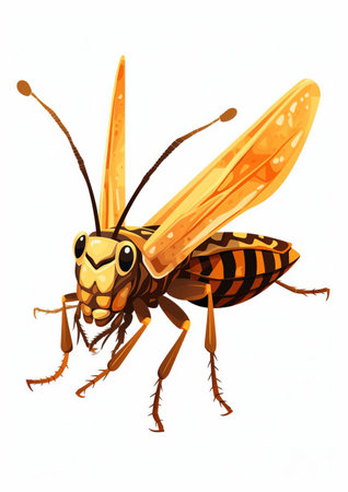 the locust icon, depicted in a bold vector design, stands out against a crisp white background, symbolizing transformation and renewal in many cultures, while also representing a powerful and resilient insect known for its impressive jumping ability and swarming behavior. ai generatedの素材