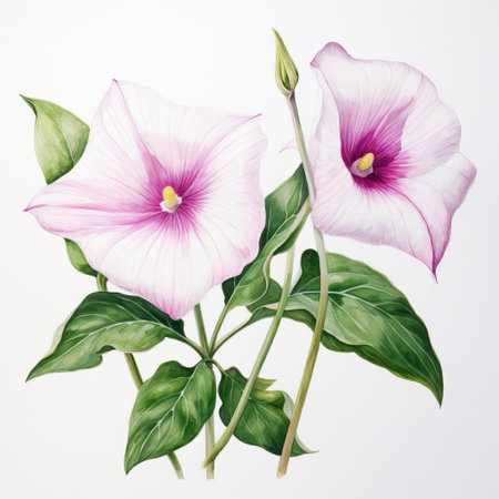 the trillium frame, delicately illustrated in watercolor, stands out against a pristine white background, showcasing the intricate beauty of this rare and exquisite flower, often symbolizing purity, innocence, and elegance in botanical art and nature-inspired designs. ai generatedの素材