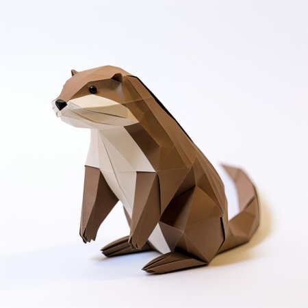 the adorable origami otter, crafted with precision and care, sits proudly against a crisp white background, showcasing its intricate paper folds and delicate features, perfect for fans of japanese art and paper crafting enthusiasts seeking inspiration for their next creative project. ai generatedの素材