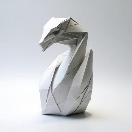 the origami snake, crafted with precision and patience, lies serenely on a pristine white background, showcasing the intricate folds and delicate curves of this ancient japanese art form, perfect for fans of paper folding, diy crafts, and minimalist design. ai generatedの素材