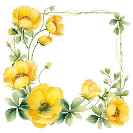 the buttercup, a bright and cheerful wildflower, takes center stage in this beautiful watercolor illustration, set against a crisp white background, showcasing its delicate petals and vibrant yellow center, perfect for nature lovers and flower enthusiasts alike. ai generatedの素材