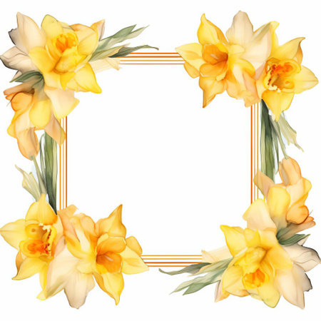 the narcissus flower is beautifully illustrated in a delicate watercolor style against a crisp white background, showcasing its trumpet-shaped blooms and slender green stems, evoking a sense of elegance and serenity, perfect for nature-inspired home decor and botanical art enthusiasts. ai generatedの素材