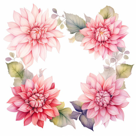 the dahlia flower is beautifully illustrated in a delicate watercolor style, set against a crisp white background, showcasing its intricate petals and vibrant colors, perfect for nature lovers and art enthusiasts seeking elegant floral designs for home decor or stationery. ai generatedの素材