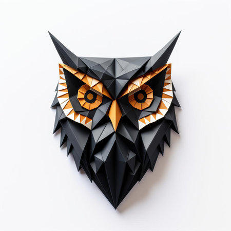 the owl, crafted from intricately folded paper, perches delicately against a pristine white background, showcasing the art of japanese origami in a minimalist yet captivating composition, perfect for fans of paper art, diy crafts, and nature-inspired designs. ai generatedの素材