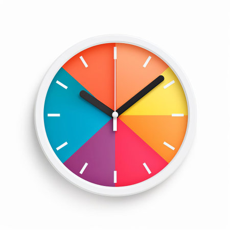 the clock icon stands out against a crisp white background, surrounded by a vibrant color block design that adds a pop of modern style, perfect for adding a touch of sophistication to any digital project or website, evoking feelings of timelessness and elegance. ai generatedの素材