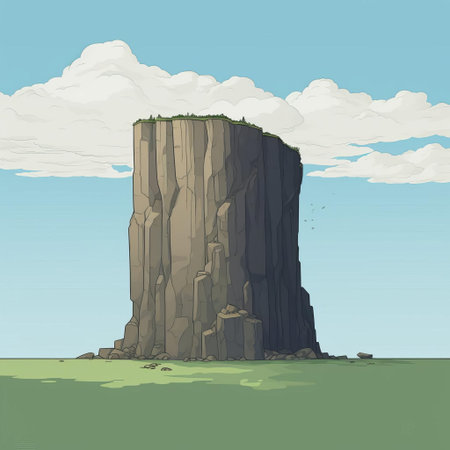 the cliff stands alone in a serene landscape, its minimal cartoon design emphasizing simplicity and elegance, with gentle curves and soft colors, evoking a sense of peacefulness and tranquility, perfect for a relaxing atmosphere or a calming wallpaper. ai generatedの素材