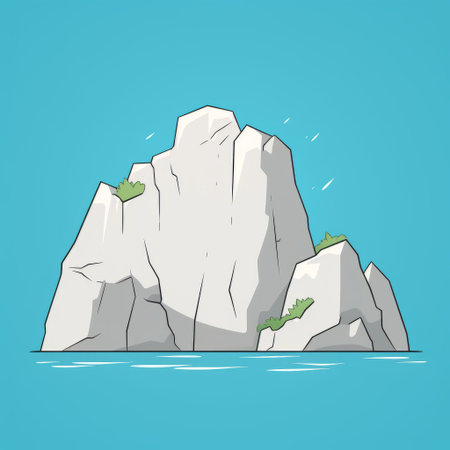 karst landscape is depicted in a minimalist cartoon style, showcasing the unique geological formations of towering limestone cliffs, deep valleys, and underground caves, highlighting the beauty of this natural wonder in a simple yet striking illustration. ai generatedの素材